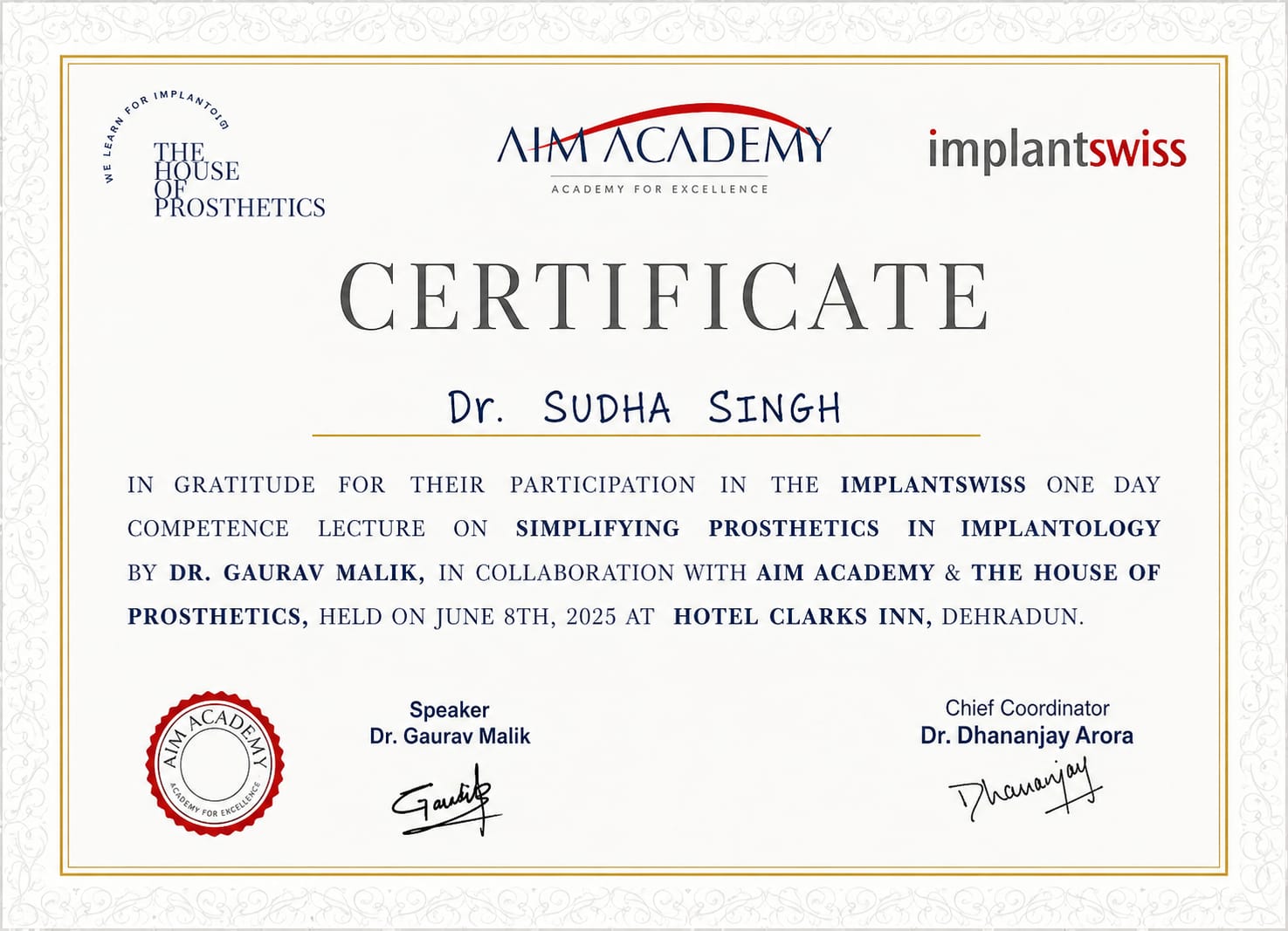IDA Certificate - Maxillo Facial Trauma & Ankylosis Workshop